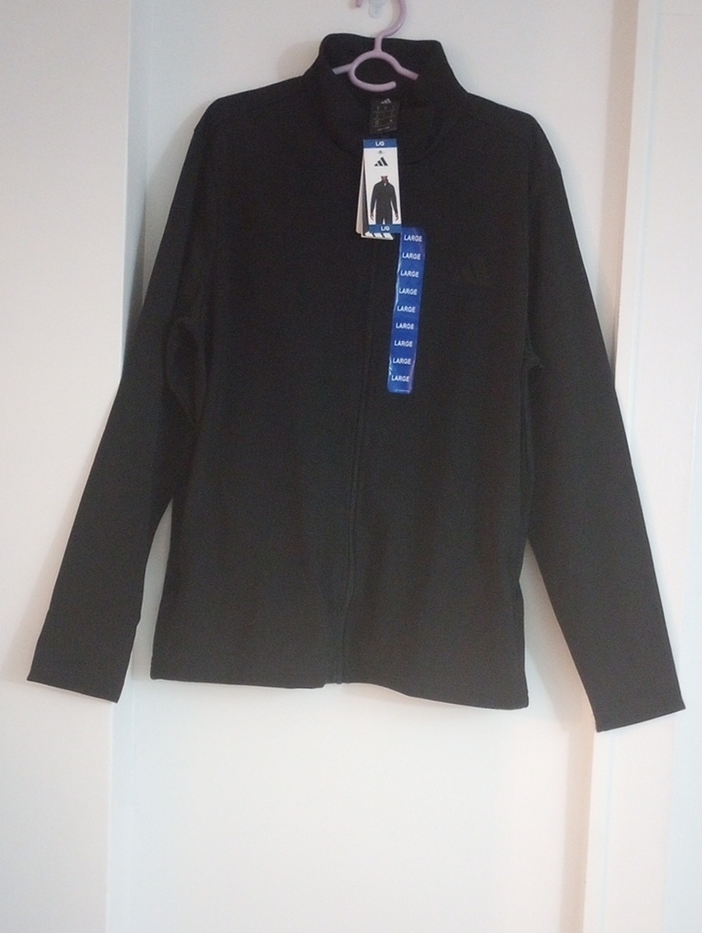 adidas Black Long Sleeve Full Zip Tricot Track Jacket Size Large